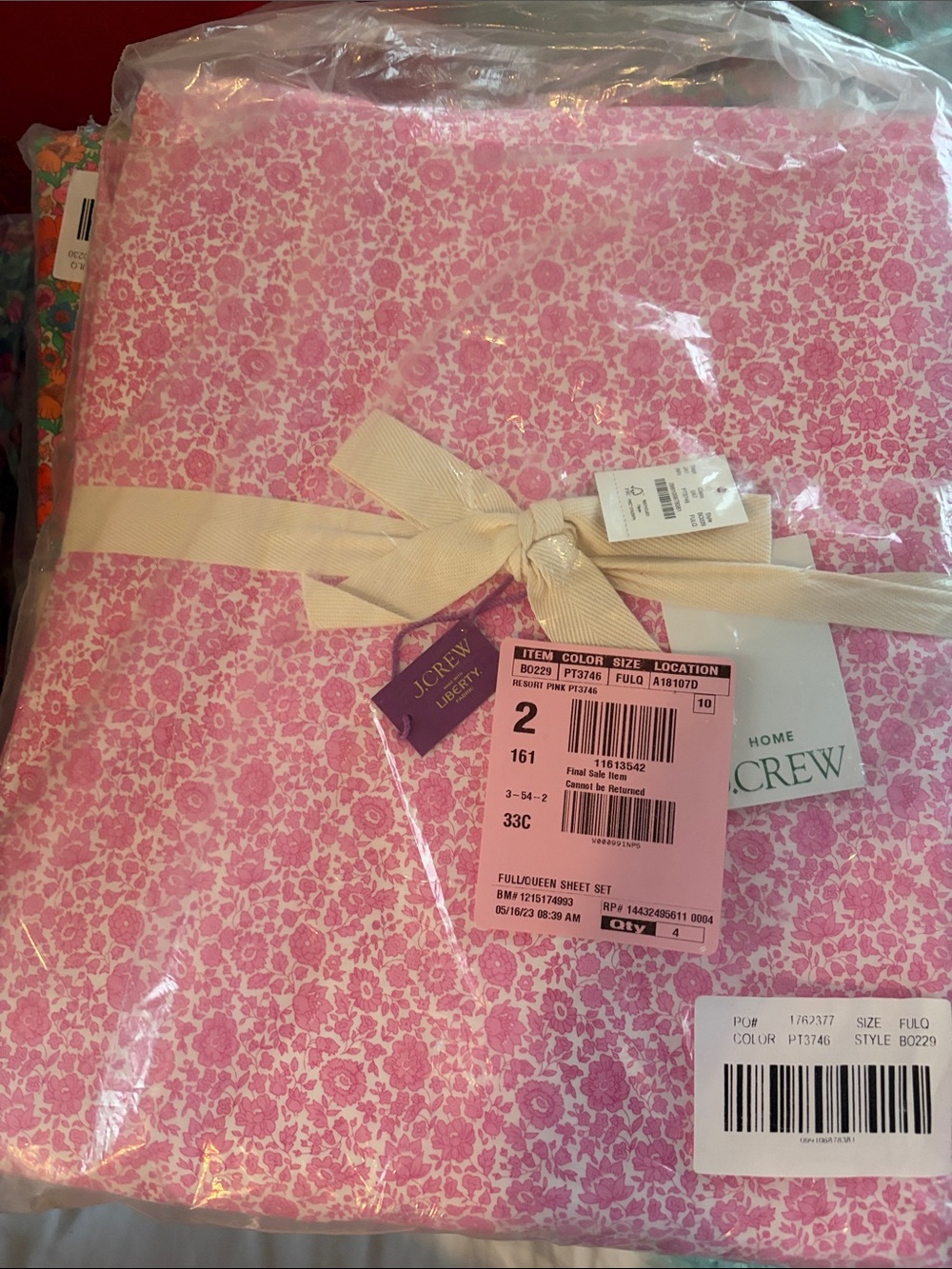 J. Crew Pink Floral Full/Queen Sheet Set